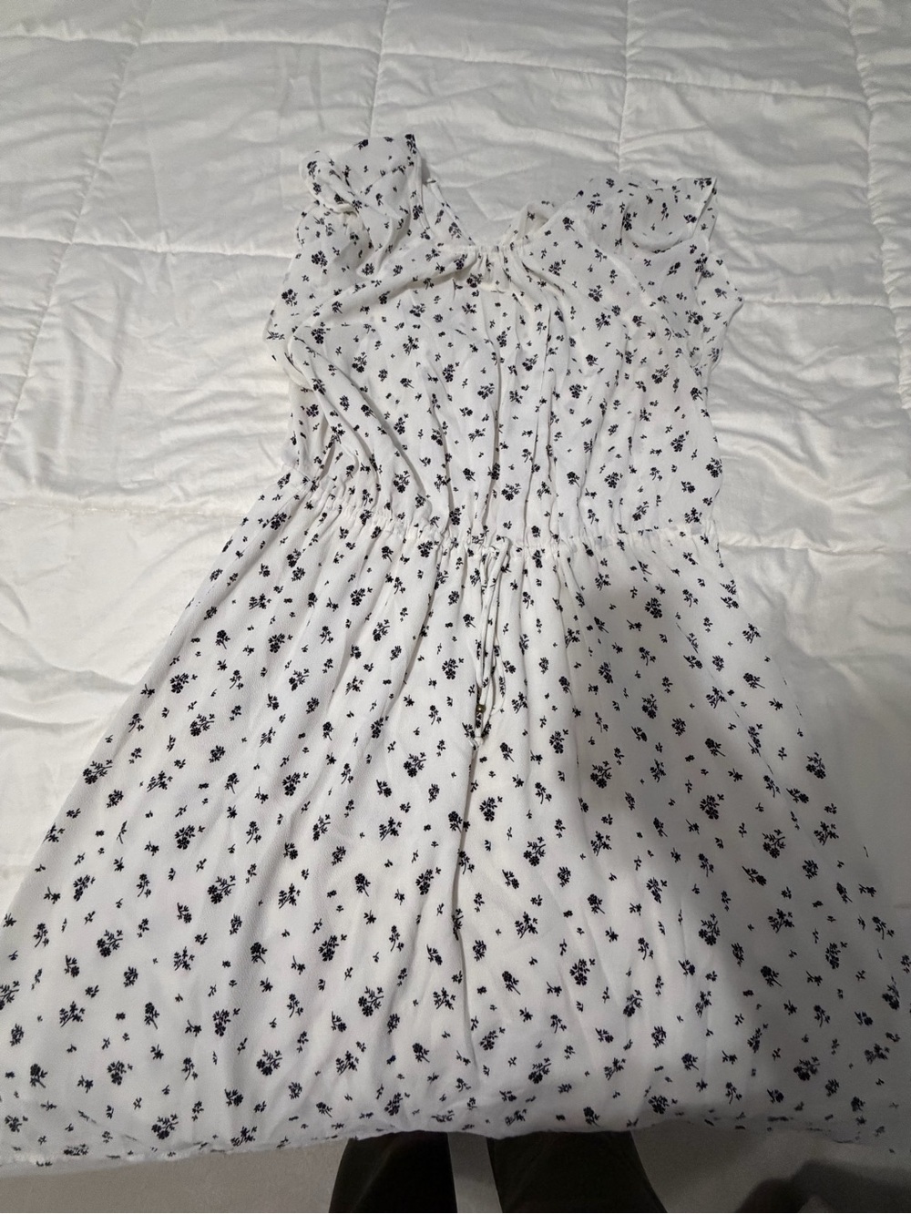 H&M White Floral Drawstring Summer Dress